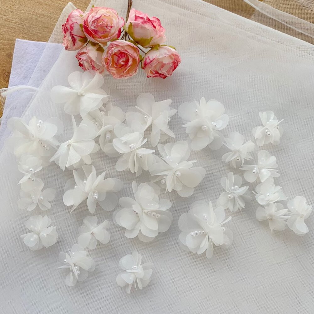Handmade DIY Light Ivory Organza 3D Flowers For Bridal